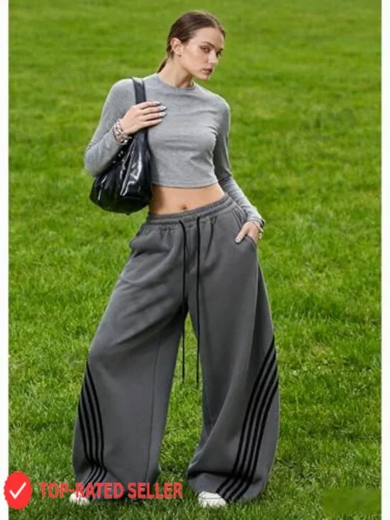 Y2K Baggy Sweatpants High Waisted Wide Leg Barrel Pants Joggers Drawstring - Picture 3 of 7
